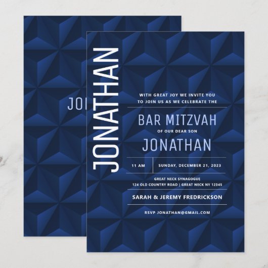 Bar Mitzvah Elegant Navy Star van David Invitation Kaart (Voorkant / Achterkant)