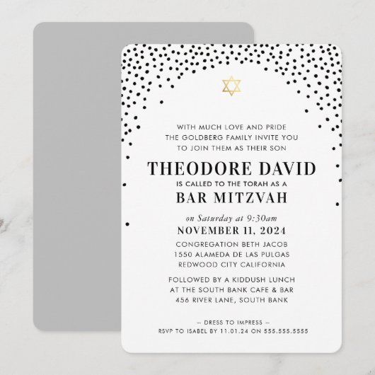 BAR MITZVAH elegante moderne boog zwart goud Kaart (Voorkant / Achterkant)