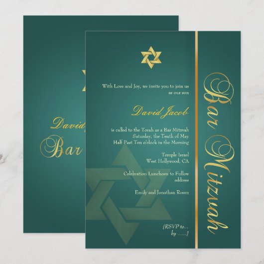 Bar Mitzvah/emerald green/gold Kaart (Voorkant / Achterkant)