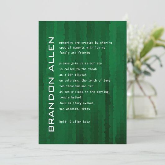 Bar Mitzvah Emerald Green Techno Streaks Kaart (Staand voorkant)