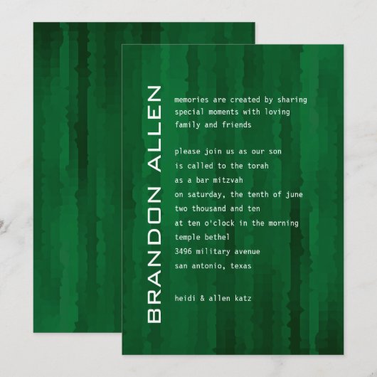 Bar Mitzvah Emerald Green Techno Streaks Kaart (Voorkant / Achterkant)