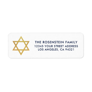Bar Mitzvah en Bat Mitzvah Blue Gold Address Etiket