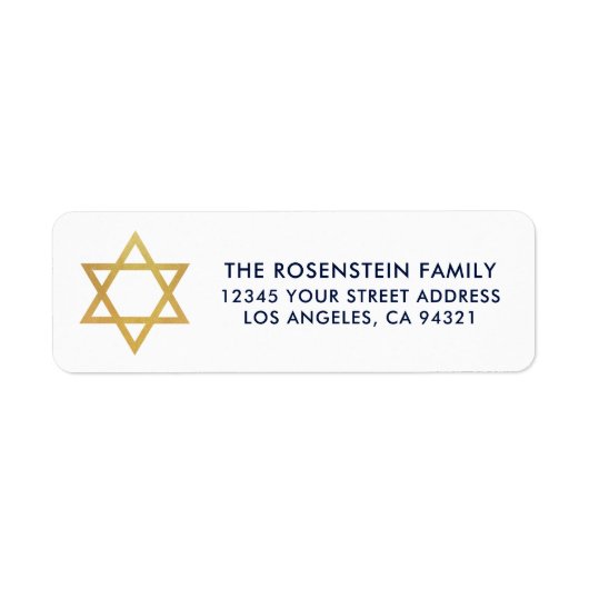 Bar Mitzvah en Bat Mitzvah Blue Gold Address Etiket (Voorkant)