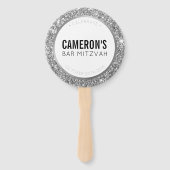 BAR MITZVAH FAN selfie classy glam zilveren glitte Handwaaier (Achterkant)