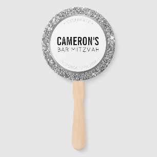 BAR MITZVAH FAN selfie classy glam zilveren glitte Handwaaier