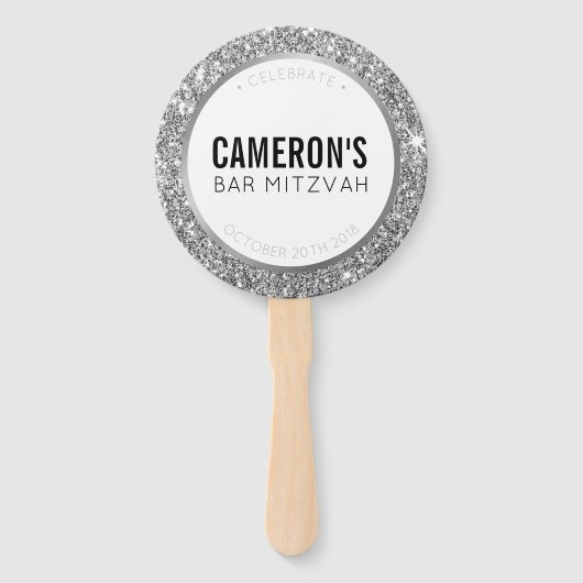 BAR MITZVAH FAN selfie classy glam zilveren glitte Handwaaier (Voorkant)
