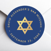 Bar Mitzvah Faux Gold Star of David Royal Blue Ronde Sticker