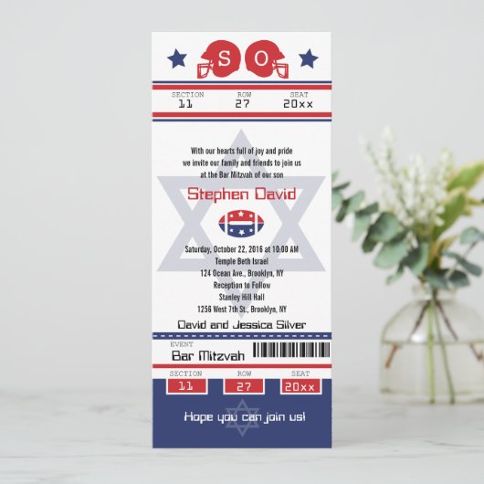 Bar Mitzvah Football Ticket Uitnodiging (Staand voorkant)