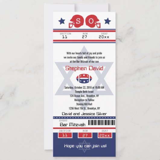 Bar Mitzvah Football Ticket Uitnodiging (Voorkant)