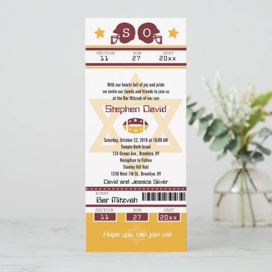 Bar Mitzvah Football Ticket Uitnodiging (Staand voorkant)