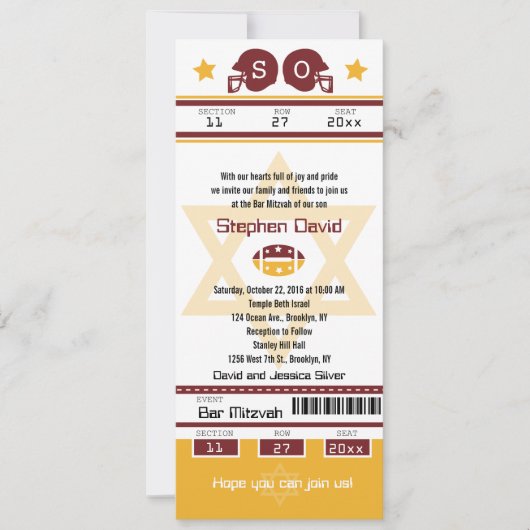 Bar Mitzvah Football Ticket Uitnodiging (Voorkant)