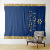 Bar Mitzvah-foto-achtergrond blauw goud Wandkleed (In Situ (horizontaal))