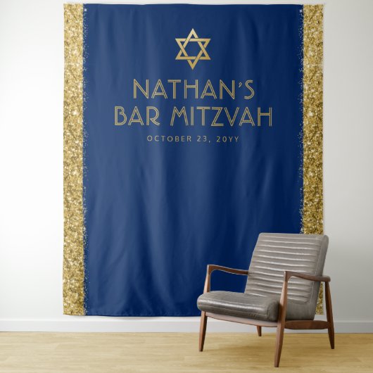 Bar Mitzvah-foto-achtergrond blauw goud Wandkleed (In situ)