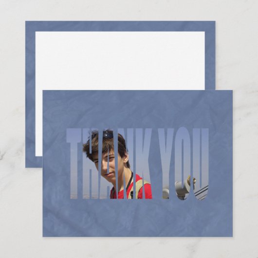 Bar Mitzvah Foto bedankt kaart in blauw (Voorkant / Achterkant)