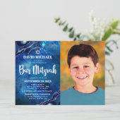 Bar Mitzvah Foto Blauwe Galaxy Waterverf Agaat Kaart (Staand voorkant)