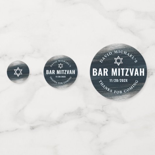 Bar Mitzvah Foto Bold Charcoal Gray Silver Foil Confetti (Achterkanten)