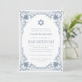 Bar Mitzvah Foto Dusty Blue Star of David Kaart (Staand voorkant)