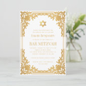 Bar Mitzvah Foto Faux Gold Star  Elegant Kaart (Staand voorkant)
