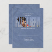 Bar Mitzvah Foto RSVP Reply Card in Blue (Voorkant / Achterkant)