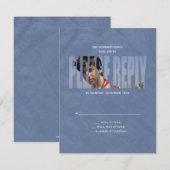 Bar Mitzvah Foto RSVP Reply Card in Blue Kaartje (Voorkant / Achterkant)