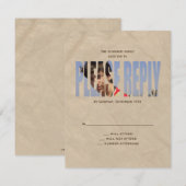 Bar Mitzvah Foto RSVP Reply Card in Tan Kaartje (Voorkant / Achterkant)