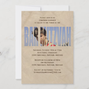 Bar Mitzvah Foto-uitnodiging in Tan Kaart