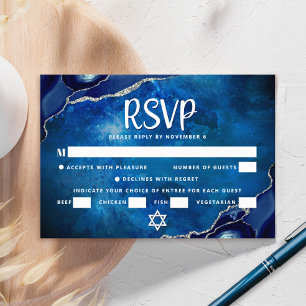 Bar Mitzvah Galaxy Blue Agaat Waterverf Script RSVP Kaartje