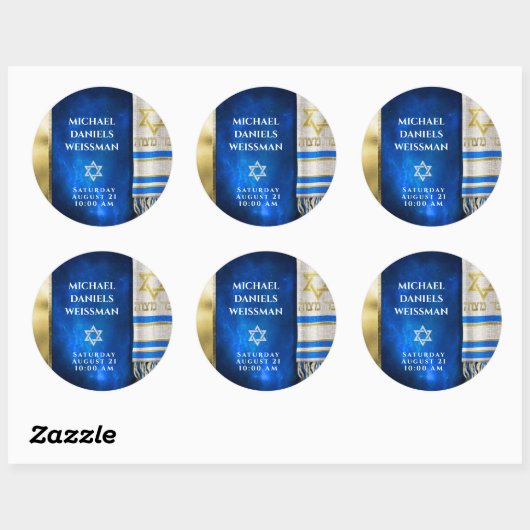 Bar Mitzvah Gebedsjaal Ronde Sticker (Vel)