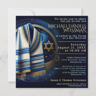 Bar Mitzvah Gebedsjaal Sterren Uitnodiging