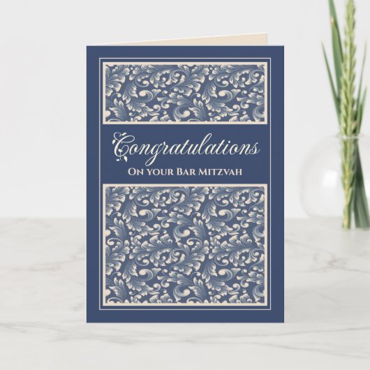 Bar Mitzvah Gefeliciteerd Damask Blue Card Bedankkaart (Voorkant)