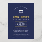 BAR MITZVAH gewone ster modern minimaal marineblau Folie Uitnodiging (Voorkant)