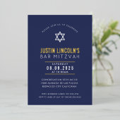 BAR MITZVAH gewone ster modern minimaal marineblau Folie Uitnodiging (Staand Voorkant)