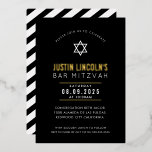 BAR MITZVAH gewone ster modern minimaal zwart wit Folie Uitnodiging<br><div class="desc">door kat massard Modern uitnodiging met 'glanzend goudfolie' voor de MITZVAH viering van je kind. Eenvoudig de sjabloon zelf per e-mail bij te werken voor overeenkomende objecten en alternatieve kleurenschema's - kat@simplysweetpaperie.com</div>