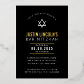 BAR MITZVAH gewone ster modern minimaal zwart wit Folie Uitnodiging (Voorkant)