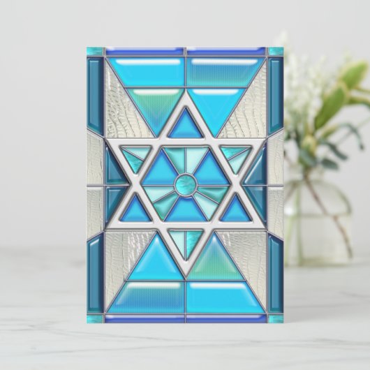 Bar Mitzvah Glas in lood & Silver Star van David Kaart (Staand voorkant)