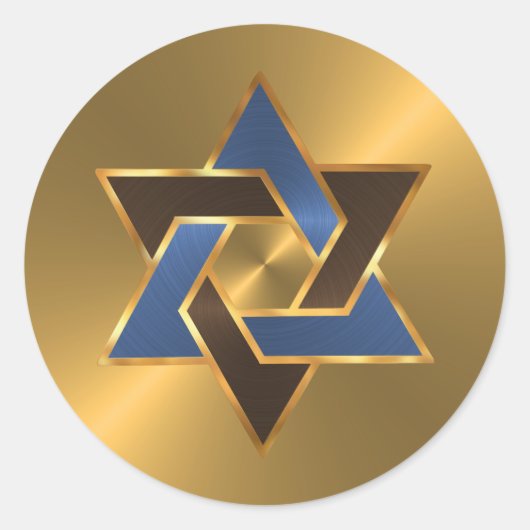 Bar Mitzvah Gold Blue Brown Star van David Ronde Sticker (Voorkant)