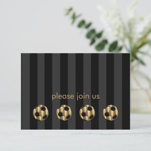Bar Mitzvah Gold en Black Voetbal RSVP Kaartje (Staand voorkant)