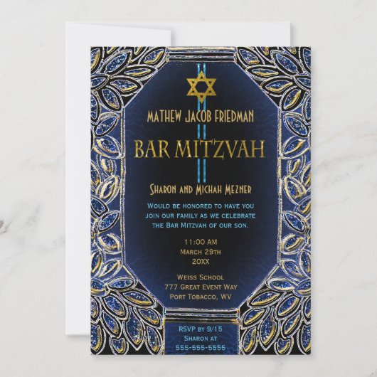 Bar Mitzvah Gold en Blue Kaart (Voorkant)