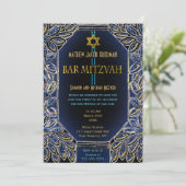 Bar Mitzvah Gold en Blue Kaart (Staand voorkant)