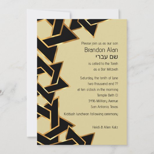 Bar Mitzvah Gold en zwarte ster van David Kaart (Voorkant)