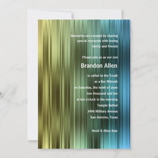 Bar Mitzvah Gold Green Blue Stripes Kaart (Voorkant)