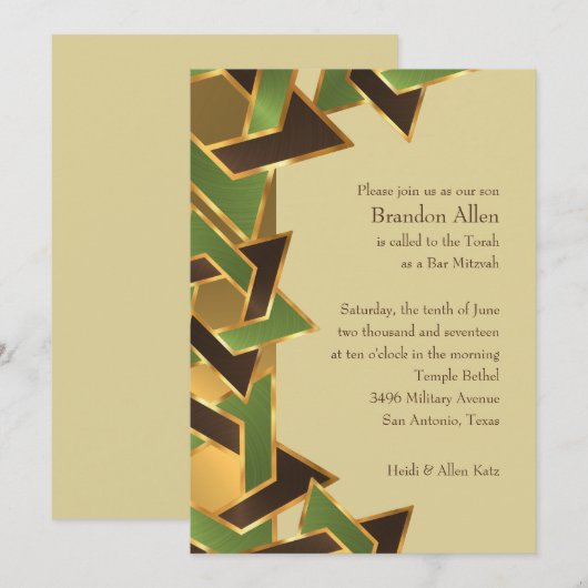 Bar Mitzvah Gold Green Brown Star van David Kaart (Voorkant / Achterkant)
