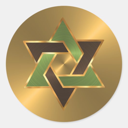 Bar Mitzvah Gold Green Brown Star van David Ronde Sticker (Voorkant)