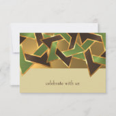 Bar Mitzvah Gold Green Brown Star van David RSVP Kaartje (Voorkant)