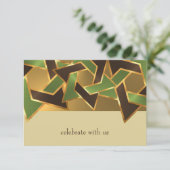 Bar Mitzvah Gold Green Brown Star van David RSVP Kaartje (Staand voorkant)
