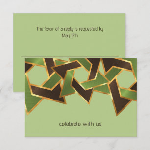 Bar Mitzvah Gold Green Brown Star van David RSVP Kaartje