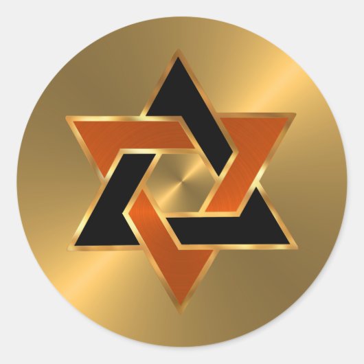 Bar Mitzvah Gold Oranje Black Star van David Ronde Sticker (Voorkant)