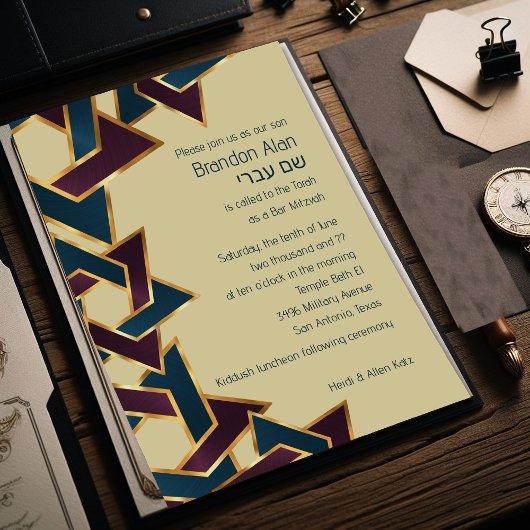 Bar Mitzvah Gold Paarse Blue Star van David Kaart