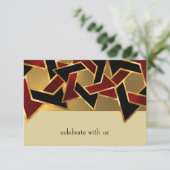 Bar Mitzvah Gold Red Star van David RSVP Kaartje (Staand voorkant)