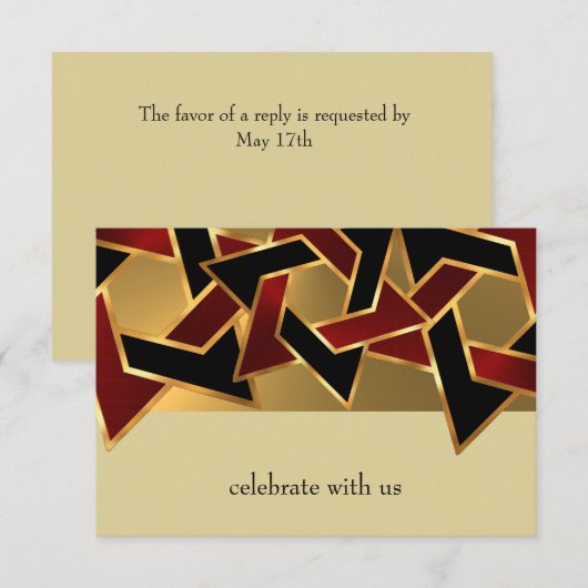 Bar Mitzvah Gold Red Star van David RSVP Kaartje (Voorkant / Achterkant)